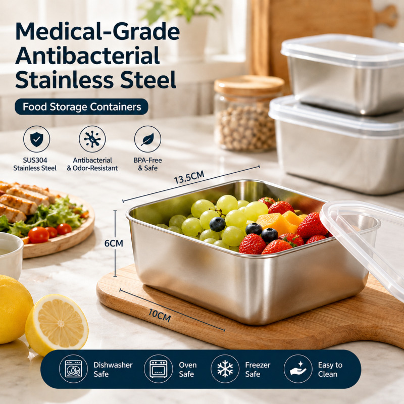 Meal Prep Lunch Boxes - Medical Grade Antibacterial Stainless Steel Food