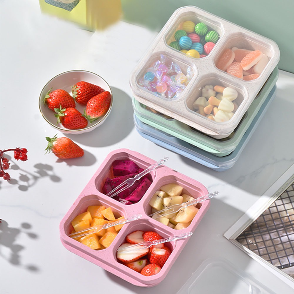 1pc Reusable Wheat Straw 4 Com - Meal Prep Lunch Boxes ulasan dan harga