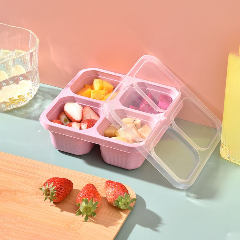 1pc Reusable Wheat Straw 4 Com - Meal Prep Lunch Boxes ulasan dan harga