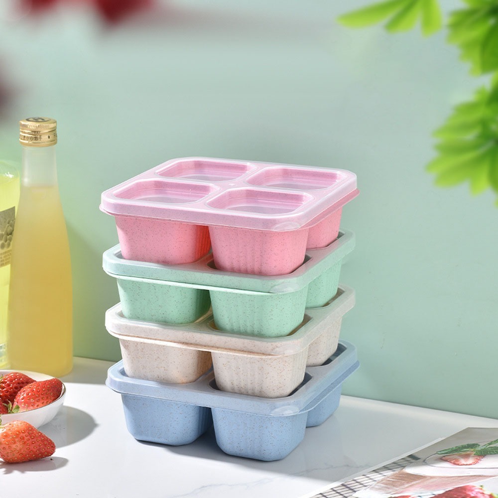 1pc Reusable Wheat Straw 4 Com - Meal Prep Lunch Boxes ulasan dan harga